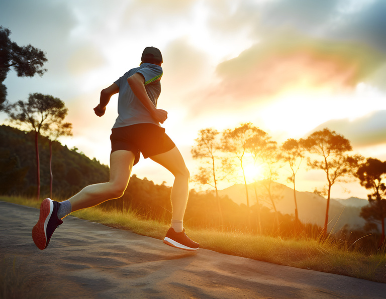 jogging sur la plage avec coucher de soleil